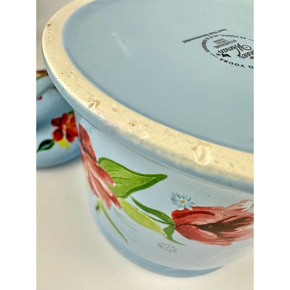 Pioneer Women Kitchen Pioneer Woman Garlic Keeper Stoneware Melody Blue Red Vintage Floral